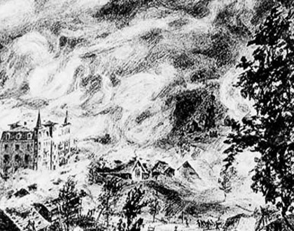 Zeichnung des Dorfbrandes von Grindelwald