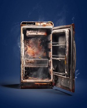 un réfrigérateur brûlé