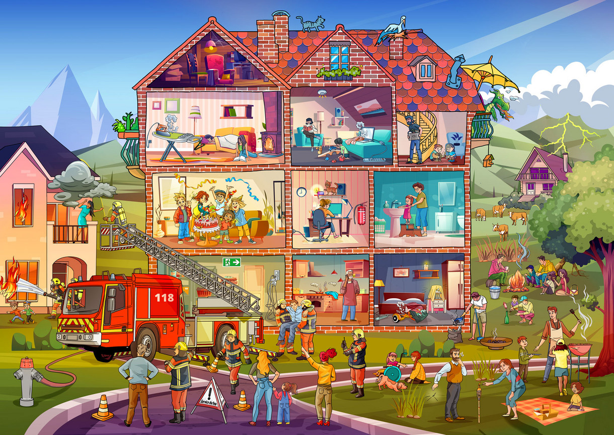 Illustration d'un immeuble d'habitation avec de nombreux risques d'incendie